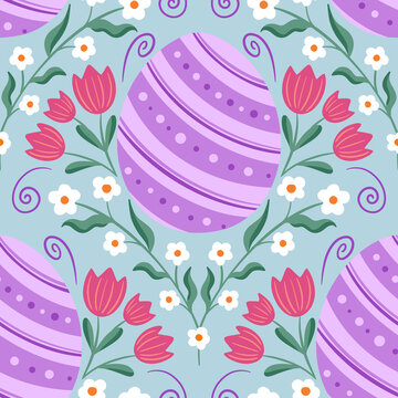 Easter egg and florals seamless pattern design