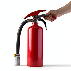 Person using a fire extinguisher during a training session isolated on white background, photo, png
