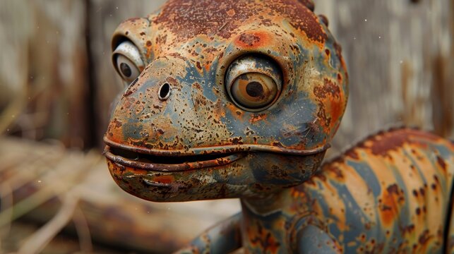 Long-Forgotten Rusted Dinosaur Tin Pull Toy Generative AI