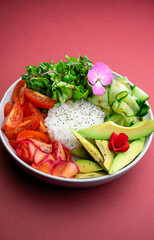 The restaurant serves bowls, sushi, and ramen, representing Pan-Asian cuisine