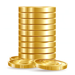 Stack of coins isolated on white background, simple style, png
