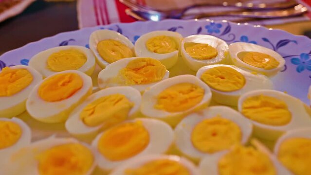 Soft boiled egg in white plate 