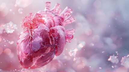 Crystal 3D model of a human heart, medical concept