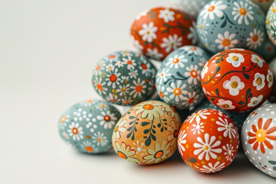 Vibrant Vintage Hand-Painted Easter Eggs Display Generative AI