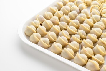 preparations for dumplings on a white background