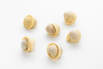 dumplings preparations on a white background