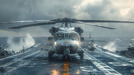  Navy helicopter executes a flawless landing on the deck of a warship.