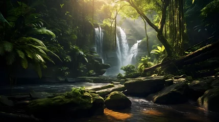 Fotobehang Beautiful waterfall in the rainforest. Panoramic view. © Iman