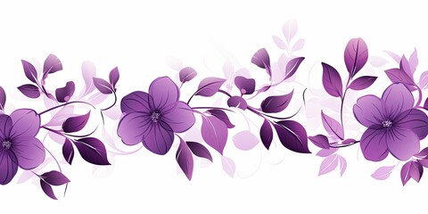 Purple thin barely noticeable flower frame with leaves isolated on white background pattern