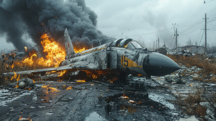 Unexpected scene: Downed SU-35 fighter, sleeping soldiers.generative ai - obrazy, fototapety, plakaty