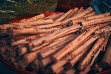 Pile of cinnamon sticks at bazaar