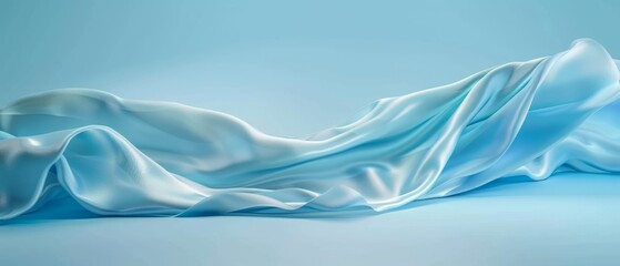 The luxury of blue fabric with soft waves. Light blue spring and summer linen blended fabric closeup background. reases of satin, silk, and cotton. Generative ai