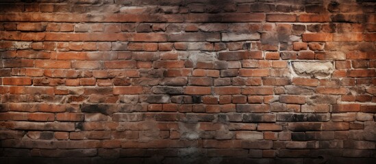 A detailed closeup of weathered brown brickwork set against a dark backdrop, showcasing the rich texture and history of the building material