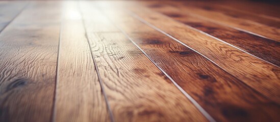 Detailed close-up view of a smooth wooden surface with grains and textures on a polished wooden...