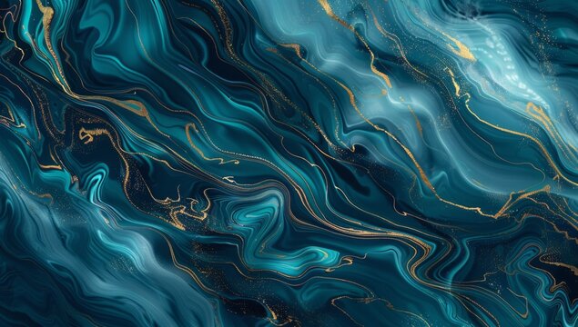 A dark blue and turquoise background with flowing lines of water, creating an abstract pattern The colors blend seamlessly to create a sense of movement and fluidity Generative AI