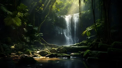 Tafelkleed Panoramic image of a waterfall in a tropical rainforest. © Iman