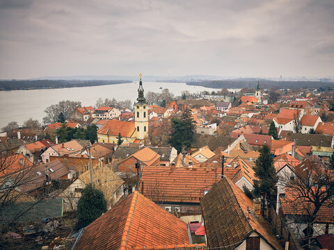 Rooftops of Zemun district. Tiled roofs of Belgrade, Serbia