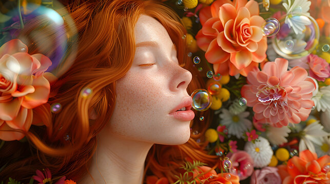 Bubbles and Blooms: Redhead in the Garden