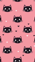 Obraz premium Seamless Pattern of Black Heads of Cats on Pink Background. illustration. Animal silhouette. Wallpaper and fabric design and decor. 