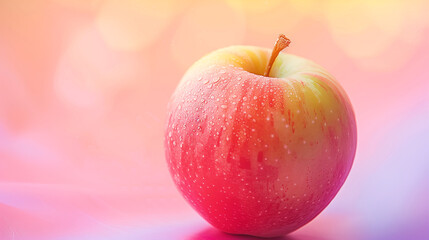 Apple on pastel pink background. Minimal fruit concept.