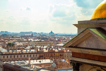 Aerial view of the historical center of St. Petersburg from the colonnade of St. Isaac's Cathedral.