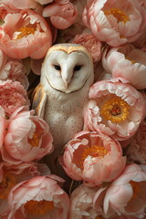 Collage of a fine art of a beautiful bird surrounded by flowers overlain in shades of Peach Fuzz.