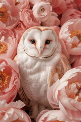 Collage of a fine art of a beautiful bird surrounded by flowers overlain in shades of Peach Fuzz.