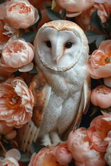 Collage of a fine art of a beautiful bird surrounded by flowers overlain in shades of Peach Fuzz.