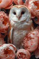 Collage of a fine art of a beautiful bird surrounded by flowers overlain in shades of Peach Fuzz.