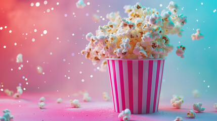 Popcorn flying exploding inside the packaging.