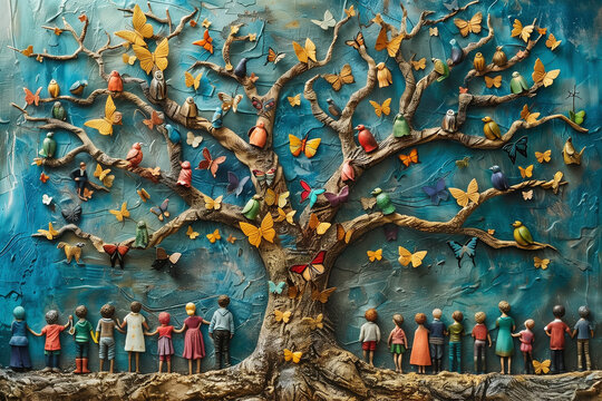 Group of People Standing Around a Tree