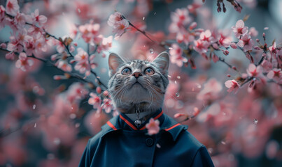 Bengal cat wearing beautiful clothes - standing outdoor in a  cinematic portrait pose