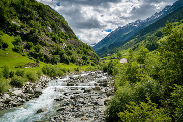 Charstelenbach stream in Maderenertal valley in Switzerland