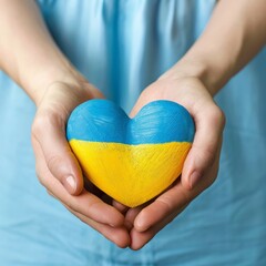hands holding heart with blue and yellow paint, concept image love ukraine