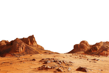 Martian landscape isolated on transparent background. Barren desert surface of red planet