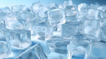 Ice cubes on blue background. 3D illustration