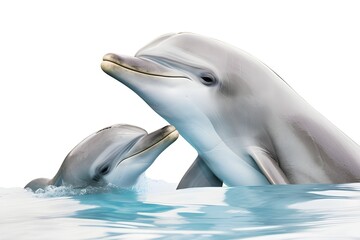 Dolphin Mother and Calf Close-up on White Background