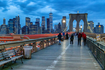 Brooklyn Bridge at night in New York City - 770063777