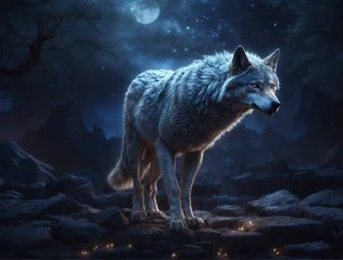 Deurstickers wolf in the night © John