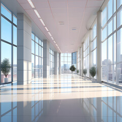 The empty hall of an office or medical institution with panorami