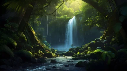Tuinposter Beautiful waterfall in the forest. Panoramic view of a waterfall in the forest. © Iman