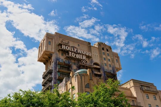Hollywood Tower, one of the attractions at Disneyland Paris, France
