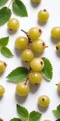 Fresh gooseberry fruits on white background. Top view - 770068355