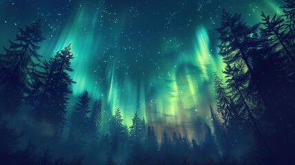 A stunning view of the Northern Lights dancing in the night sky - obrazy, fototapety, plakaty