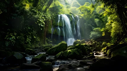 Stoff pro Meter Beautiful waterfall in the jungle. Panoramic view of a waterfall. © Iman