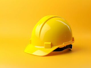 Yellow safety helmet on a yellow background. 3d render illustration.