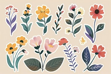 collection of wild flowers, wild flowers on a light background
