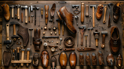 Tools of the Trade: Shoemaker's Workbench - obrazy, fototapety, plakaty