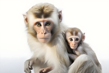 Monkey Mother and Baby on White Background