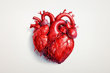anatomical illustration of a human heart, isolated against a white background - obrazy, fototapety, plakaty